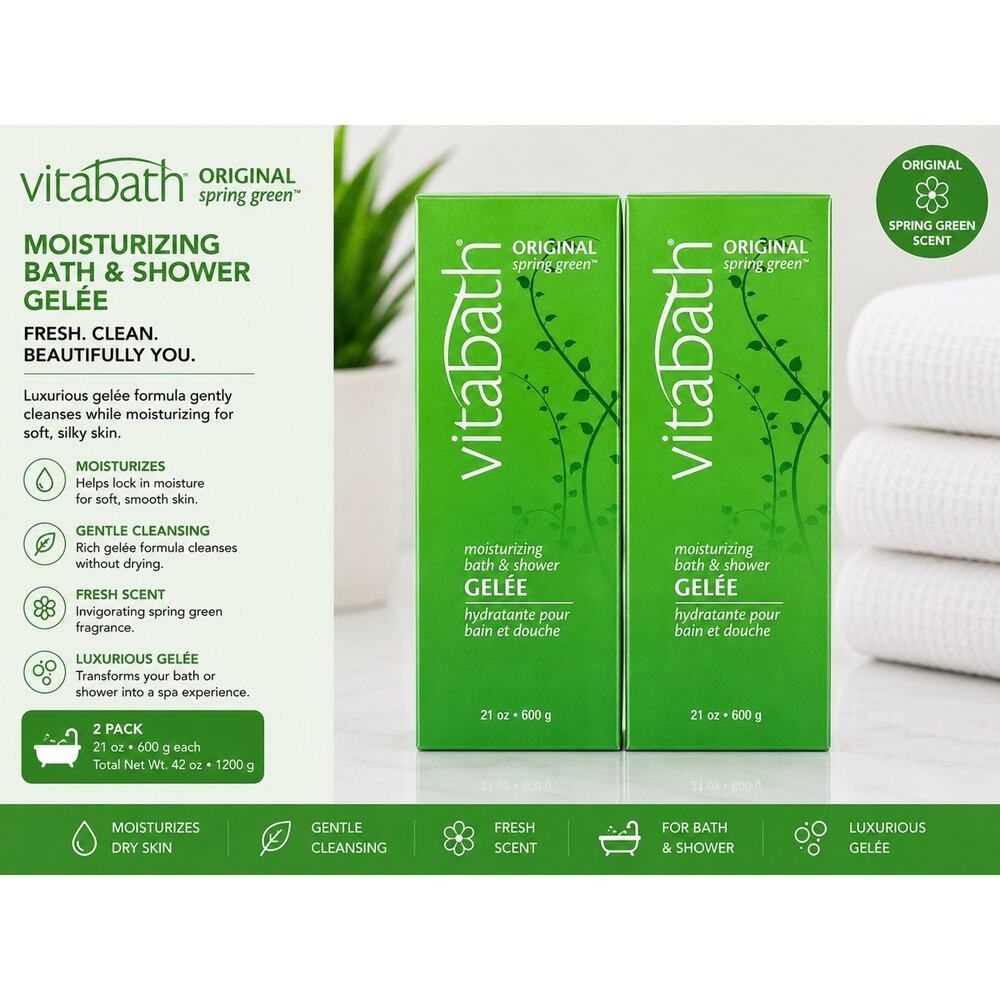 Vitabath Original Spring Green Moisturizing Bath & Shower Gelee 21oz 2 Pack